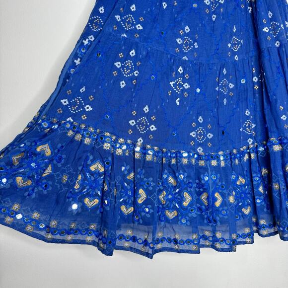 Juliet Dunn Peacock Mosaic Print Wave Blue Cotton Mini Dress Size 3 / Medium - Picture 5 of 11